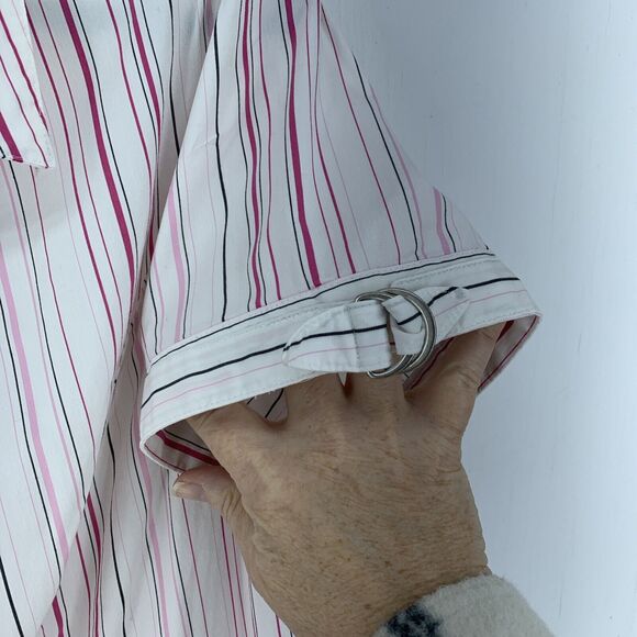 Lane Bryant Womens 18 Button Up Top Shirt Pink Stripes Ruched Slimming Stretch - Picture 5 of 8